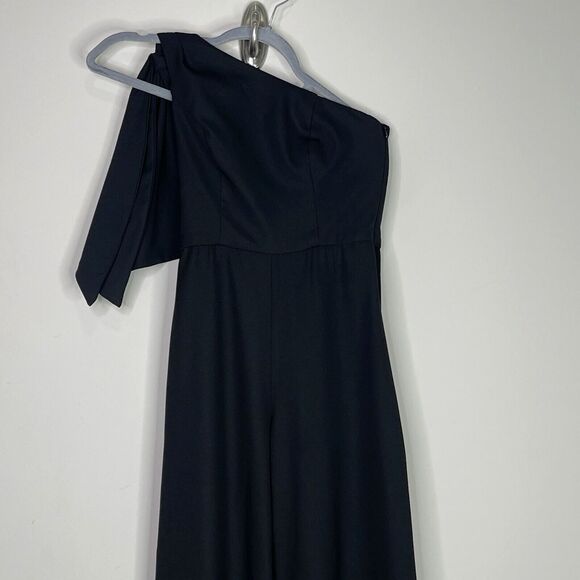 BHLDN Anthropologie Black One Shoulder Windham Wide Leg Jumpsuit Women's Size 0 - Picture 5 of 9